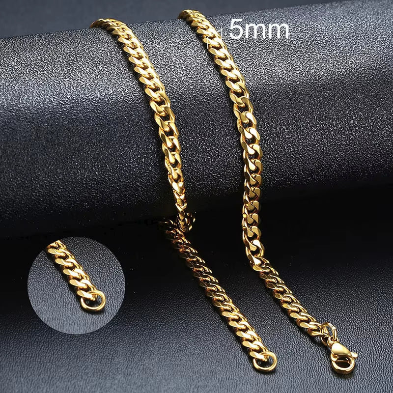 Basic Punk Cuban Necklaces for Men Women,3/5/7/9/11Mm Stainless Steel Miami Curb Collar,Retro Silver Black Gold Color Chain Gift