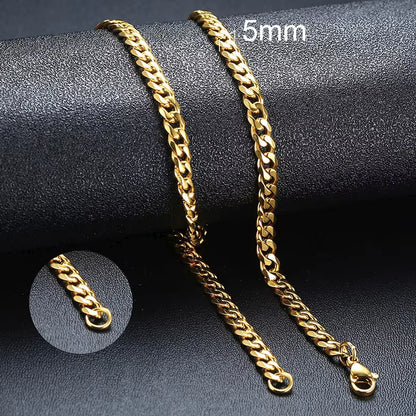 Basic Punk Cuban Necklaces for Men Women,3/5/7/9/11Mm Stainless Steel Miami Curb Collar,Retro Silver Black Gold Color Chain Gift