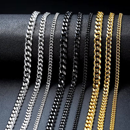 Basic Punk Cuban Necklaces for Men Women,3/5/7/9/11Mm Stainless Steel Miami Curb Collar,Retro Silver Black Gold Color Chain Gift