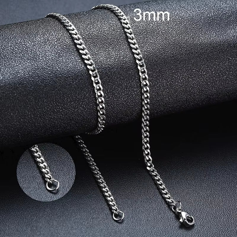 Basic Punk Cuban Necklaces for Men Women,3/5/7/9/11Mm Stainless Steel Miami Curb Collar,Retro Silver Black Gold Color Chain Gift