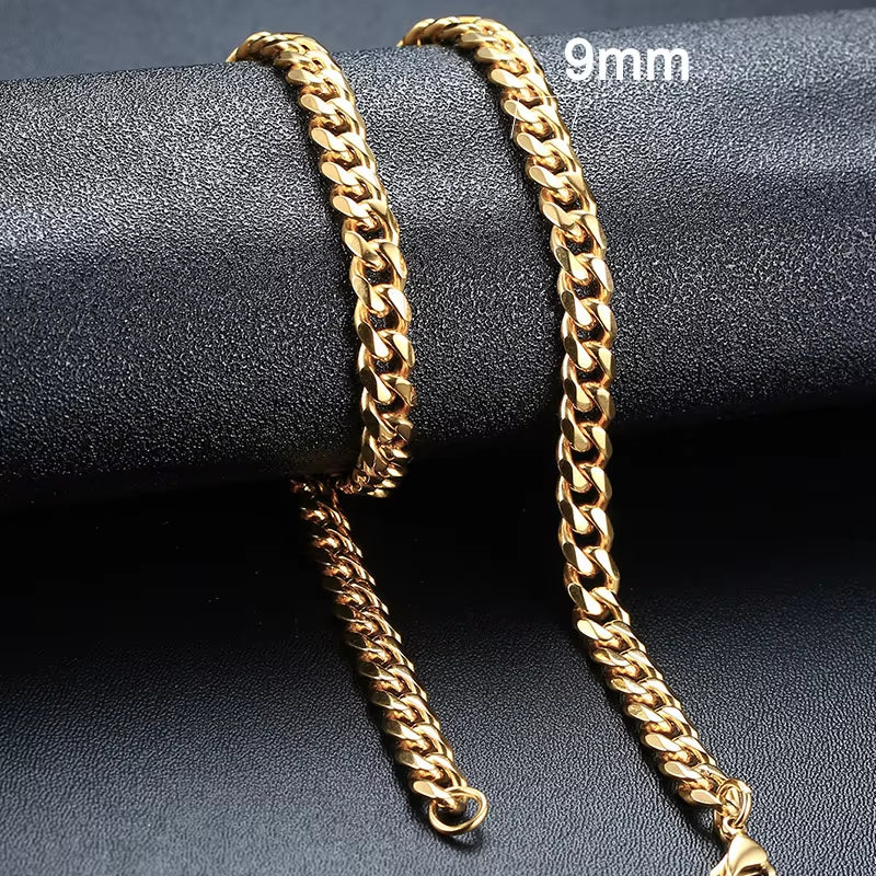 Basic Punk Cuban Necklaces for Men Women,3/5/7/9/11Mm Stainless Steel Miami Curb Collar,Retro Silver Black Gold Color Chain Gift