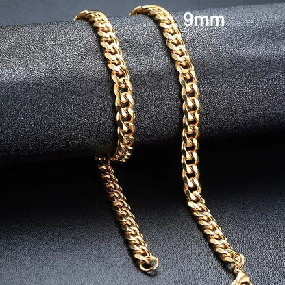 Basic Punk Cuban Necklaces for Men Women,3/5/7/9/11Mm Stainless Steel Miami Curb Collar,Retro Silver Black Gold Color Chain Gift
