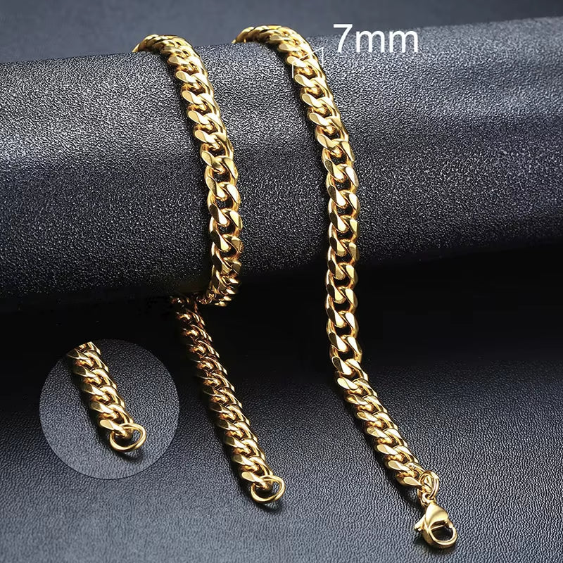 Basic Punk Cuban Necklaces for Men Women,3/5/7/9/11Mm Stainless Steel Miami Curb Collar,Retro Silver Black Gold Color Chain Gift