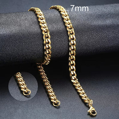 Basic Punk Cuban Necklaces for Men Women,3/5/7/9/11Mm Stainless Steel Miami Curb Collar,Retro Silver Black Gold Color Chain Gift