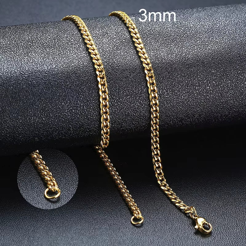 Basic Punk Cuban Necklaces for Men Women,3/5/7/9/11Mm Stainless Steel Miami Curb Collar,Retro Silver Black Gold Color Chain Gift