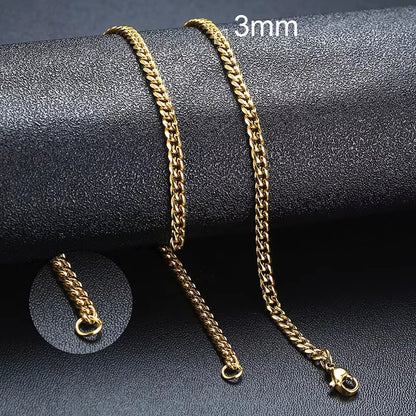 Basic Punk Cuban Necklaces for Men Women,3/5/7/9/11Mm Stainless Steel Miami Curb Collar,Retro Silver Black Gold Color Chain Gift