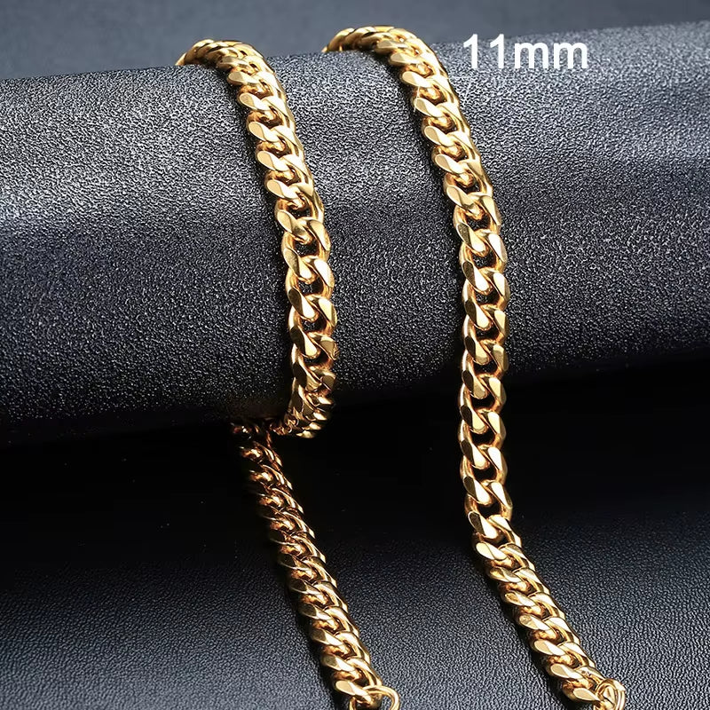 Basic Punk Cuban Necklaces for Men Women,3/5/7/9/11Mm Stainless Steel Miami Curb Collar,Retro Silver Black Gold Color Chain Gift