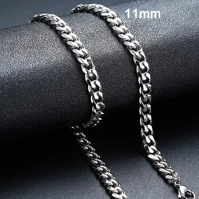 Basic Punk Cuban Necklaces for Men Women,3/5/7/9/11Mm Stainless Steel Miami Curb Collar,Retro Silver Black Gold Color Chain Gift