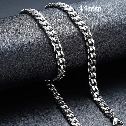 Basic Punk Cuban Necklaces for Men Women,3/5/7/9/11Mm Stainless Steel Miami Curb Collar,Retro Silver Black Gold Color Chain Gift