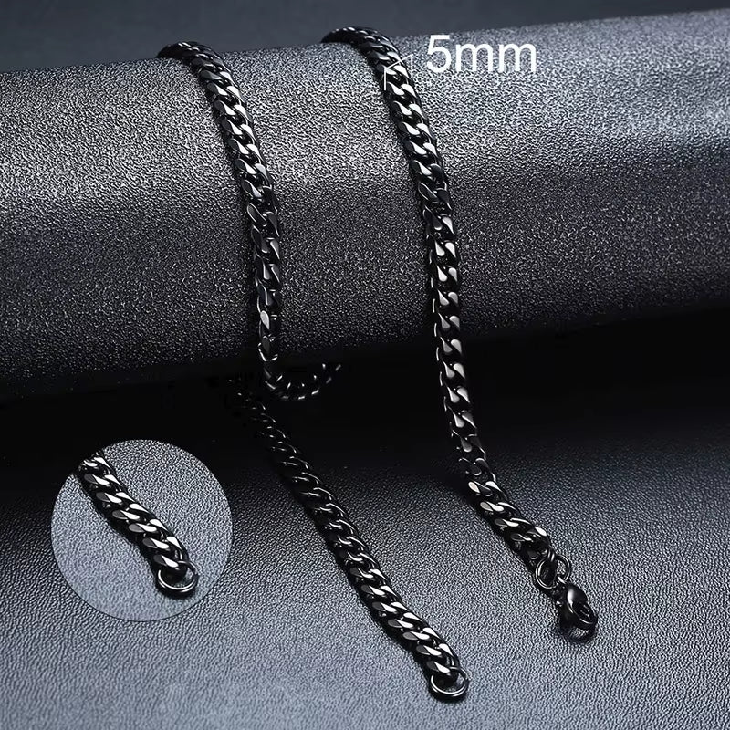 Basic Punk Cuban Necklaces for Men Women,3/5/7/9/11Mm Stainless Steel Miami Curb Collar,Retro Silver Black Gold Color Chain Gift