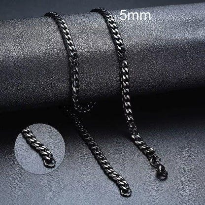 Basic Punk Cuban Necklaces for Men Women,3/5/7/9/11Mm Stainless Steel Miami Curb Collar,Retro Silver Black Gold Color Chain Gift