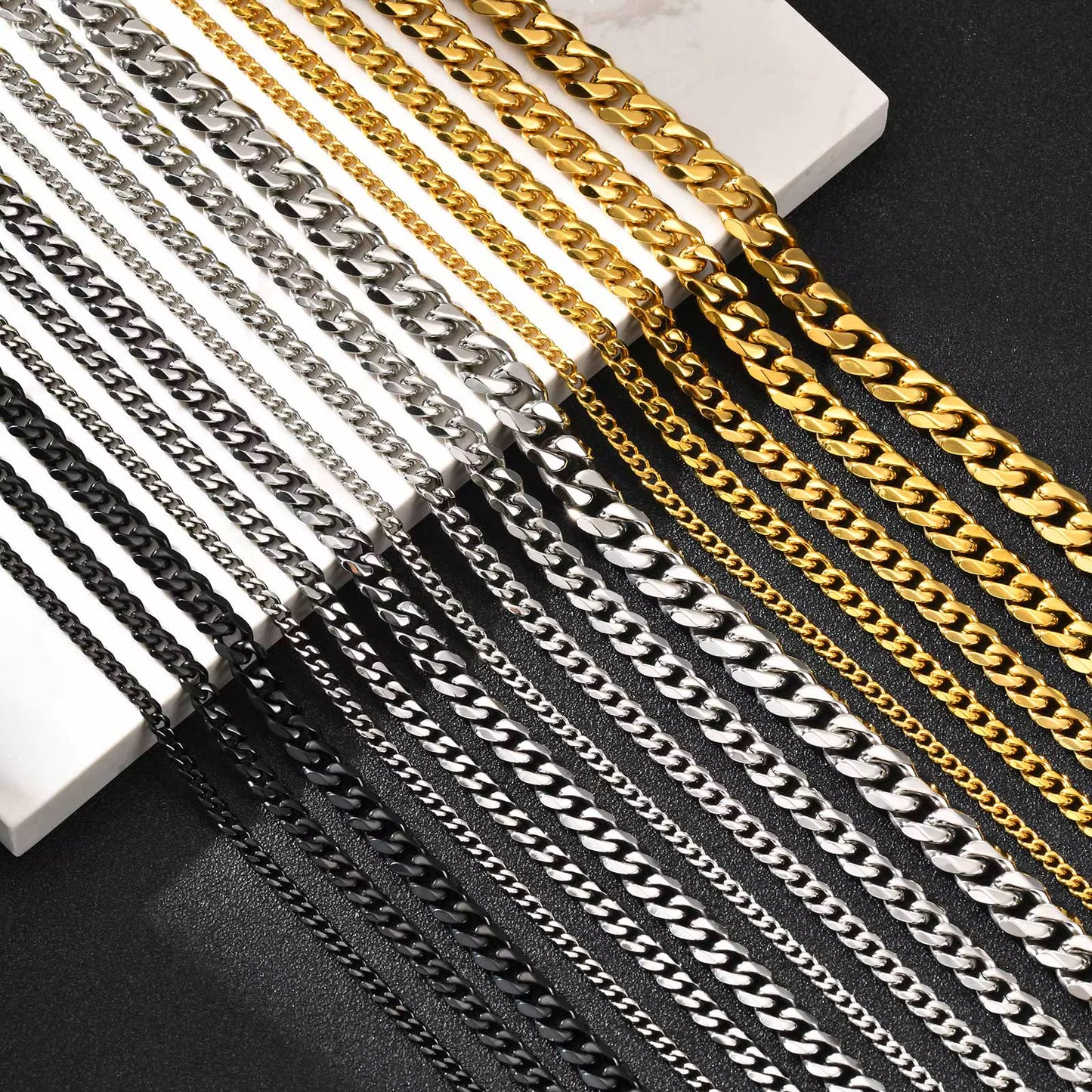 Basic Punk Cuban Necklaces for Men Women,3/5/7/9/11Mm Stainless Steel Miami Curb Collar,Retro Silver Black Gold Color Chain Gift