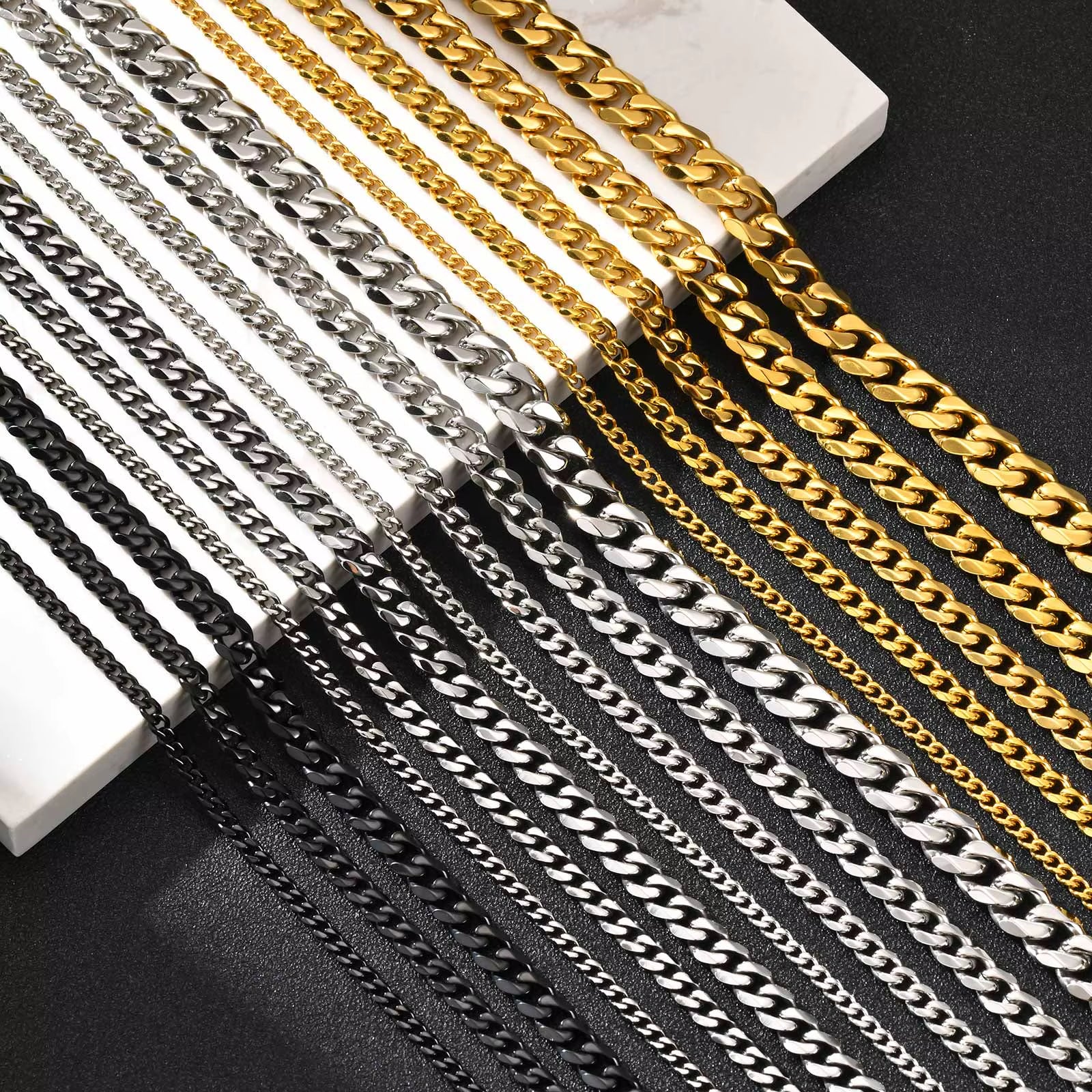 Basic Punk Cuban Necklaces for Men Women,3/5/7/9/11Mm Stainless Steel Miami Curb Collar,Retro Silver Black Gold Color Chain Gift