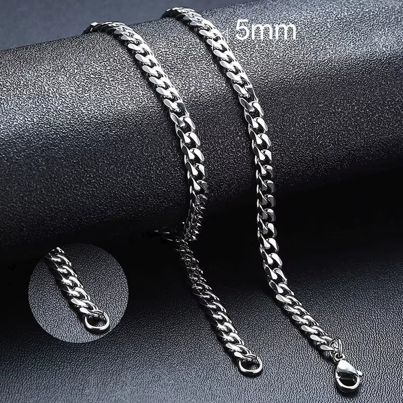 Basic Punk Cuban Necklaces for Men Women,3/5/7/9/11Mm Stainless Steel Miami Curb Collar,Retro Silver Black Gold Color Chain Gift