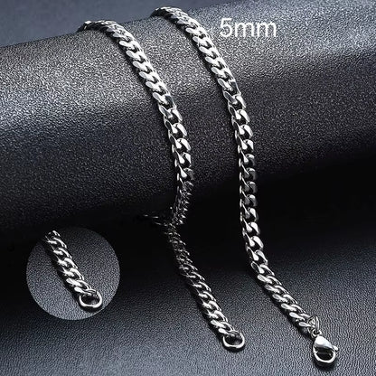 Basic Punk Cuban Necklaces for Men Women,3/5/7/9/11Mm Stainless Steel Miami Curb Collar,Retro Silver Black Gold Color Chain Gift