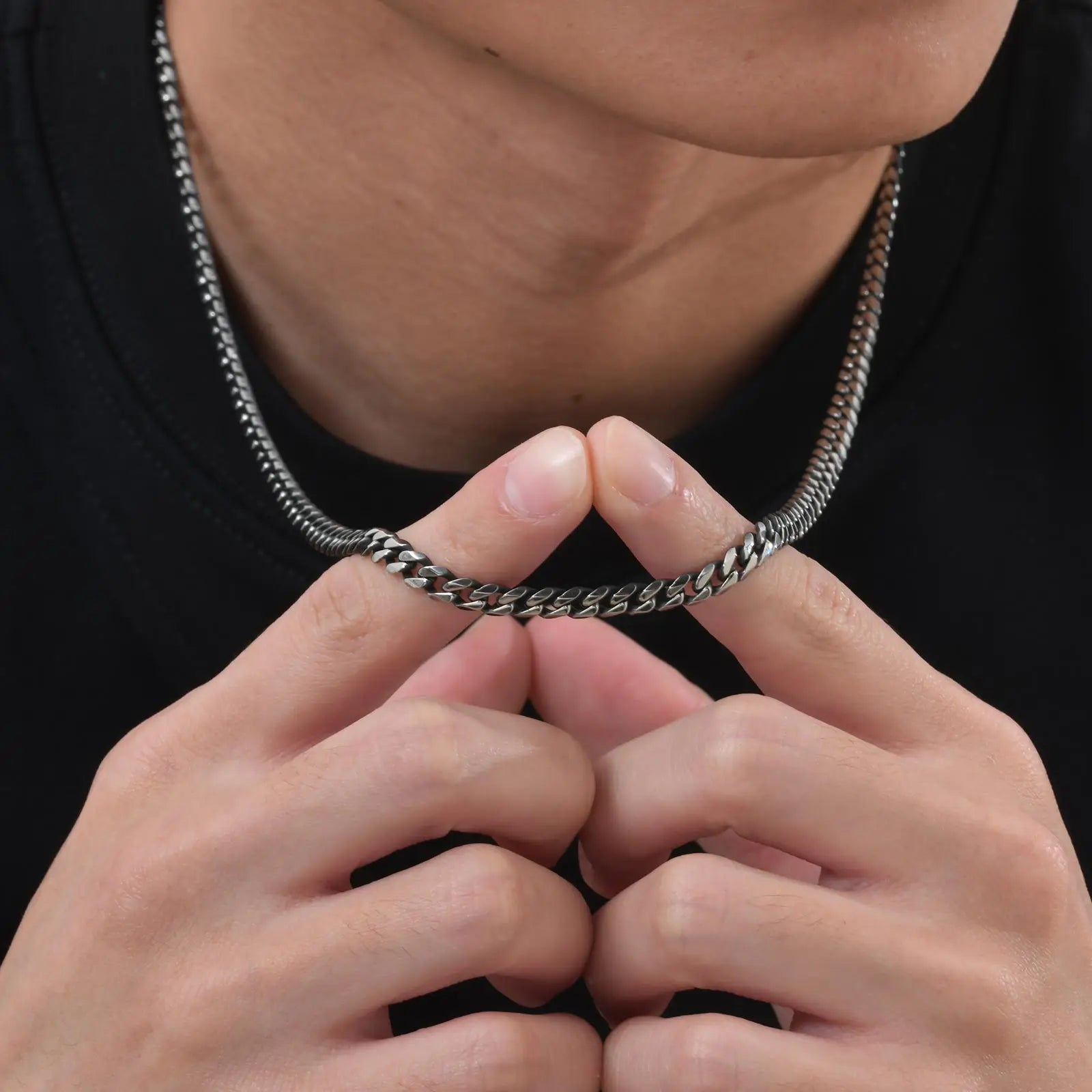 Basic Punk Cuban Necklaces for Men Women,3/5/7/9/11Mm Stainless Steel Miami Curb Collar,Retro Silver Black Gold Color Chain Gift