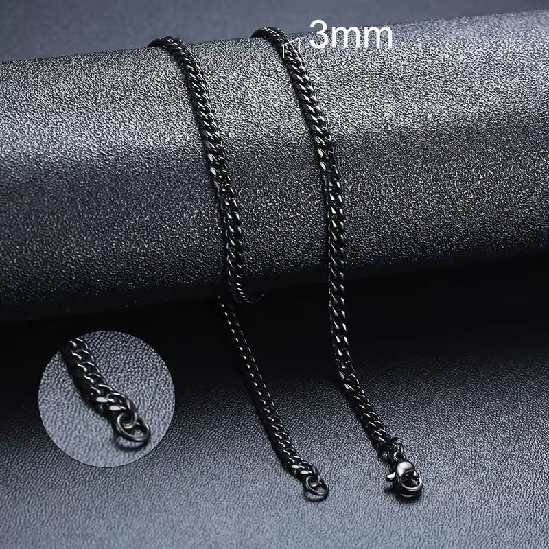 Basic Punk Cuban Necklaces for Men Women,3/5/7/9/11Mm Stainless Steel Miami Curb Collar,Retro Silver Black Gold Color Chain Gift