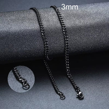 Basic Punk Cuban Necklaces for Men Women,3/5/7/9/11Mm Stainless Steel Miami Curb Collar,Retro Silver Black Gold Color Chain Gift