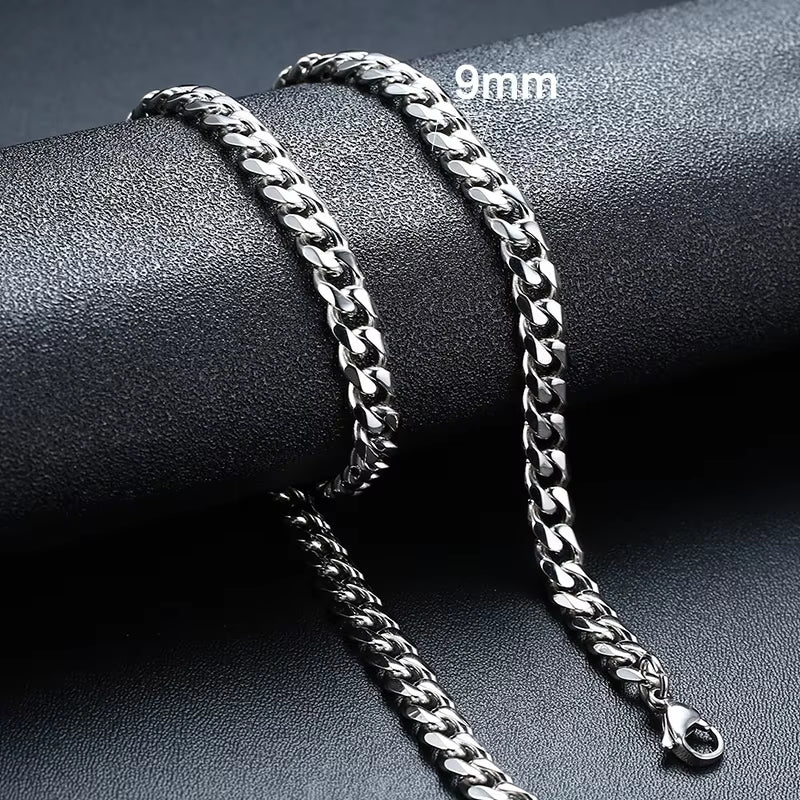 Basic Punk Cuban Necklaces for Men Women,3/5/7/9/11Mm Stainless Steel Miami Curb Collar,Retro Silver Black Gold Color Chain Gift
