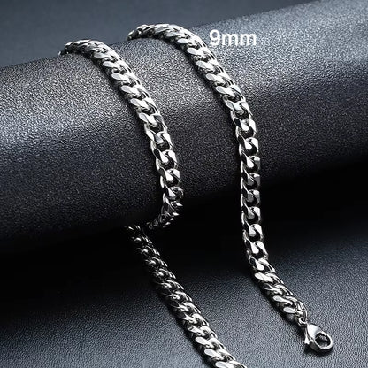 Basic Punk Cuban Necklaces for Men Women,3/5/7/9/11Mm Stainless Steel Miami Curb Collar,Retro Silver Black Gold Color Chain Gift