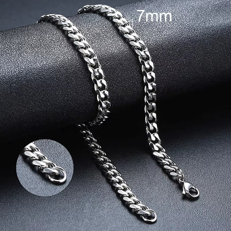 Basic Punk Cuban Necklaces for Men Women,3/5/7/9/11Mm Stainless Steel Miami Curb Collar,Retro Silver Black Gold Color Chain Gift