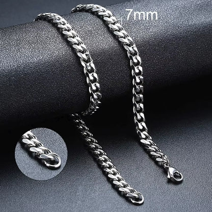 Basic Punk Cuban Necklaces for Men Women,3/5/7/9/11Mm Stainless Steel Miami Curb Collar,Retro Silver Black Gold Color Chain Gift
