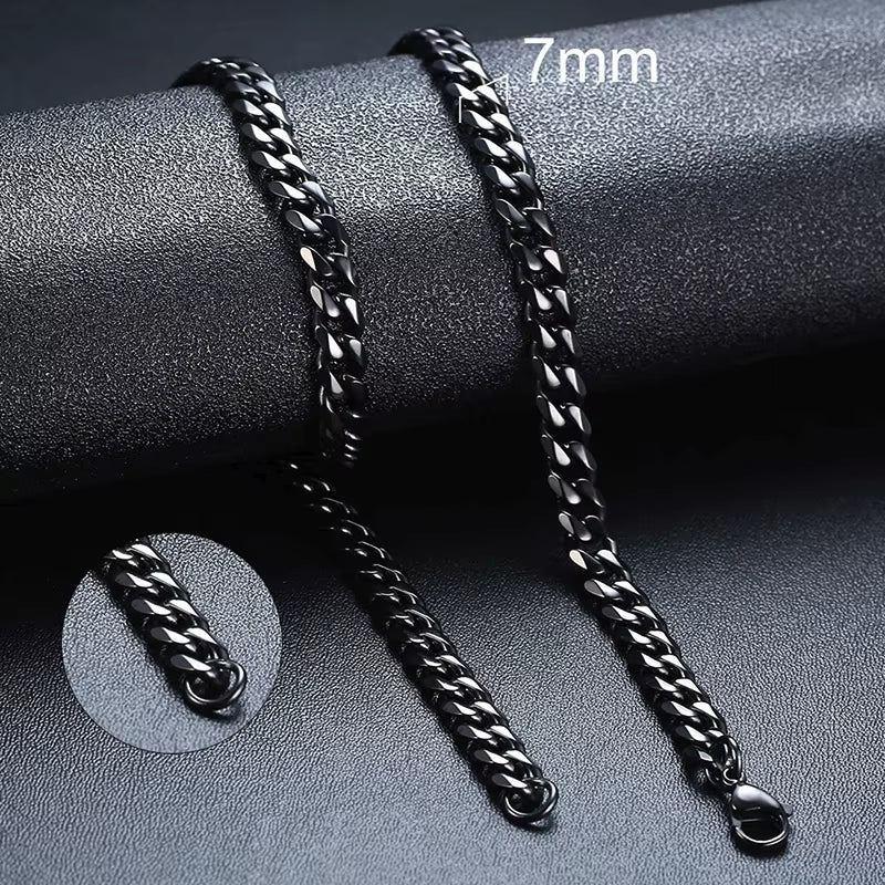 Basic Punk Cuban Necklaces for Men Women,3/5/7/9/11Mm Stainless Steel Miami Curb Collar,Retro Silver Black Gold Color Chain Gift