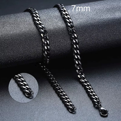 Basic Punk Cuban Necklaces for Men Women,3/5/7/9/11Mm Stainless Steel Miami Curb Collar,Retro Silver Black Gold Color Chain Gift